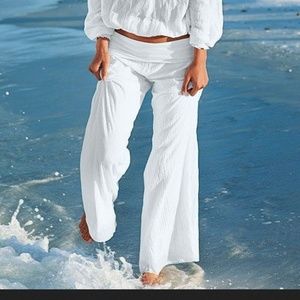 NEW White cotton beach Pull-on pants - L